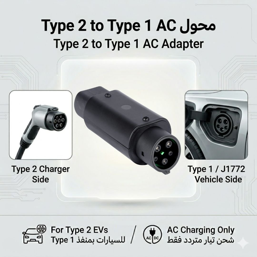 Type 2 to Type 1 AC EV Charging Adapter for American Cars