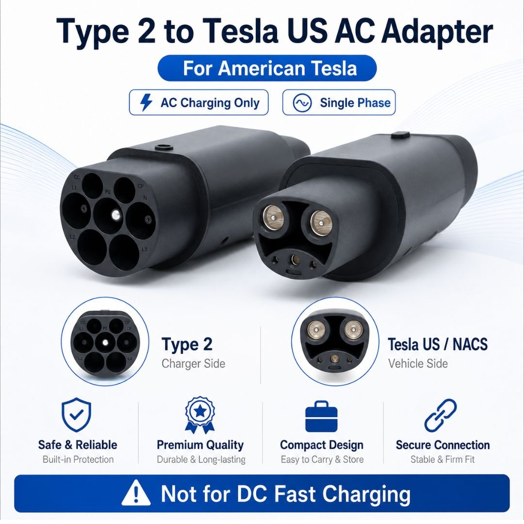 Type 2 to Tesla US AC EV Charging Adapter